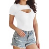 image:imageMANGOPOP Womens Cutout Front Long Sleeve Short Sleeve Bodysuit Round Neck Body Suits Sexy Going Out Fall TopsB Short Sleeve White
