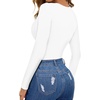 image:imageMANGOPOP Womens Cutout Front Long Sleeve Short Sleeve Bodysuit Round Neck Body Suits Sexy Going Out Fall TopsC Long Sleeve White