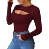 image:imageMANGOPOP Womens Cutout Front Long Sleeve Short Sleeve Bodysuit Round Neck Body Suits Sexy Going Out Fall TopsLong Sleeve Burgundy