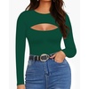image:imageMANGOPOP Womens Cutout Front Long Sleeve Short Sleeve Bodysuit Round Neck Body Suits Sexy Going Out Fall TopsLong Sleeve Deep Green