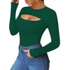 image:imageMANGOPOP Womens Cutout Front Long Sleeve Short Sleeve Bodysuit Round Neck Body Suits Sexy Going Out Fall TopsLong Sleeve Deep Green