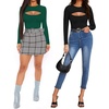 image:imageMANGOPOP Womens Cutout Front Long Sleeve Short Sleeve Bodysuit Round Neck Body Suits Sexy Going Out Fall TopsLong Sleeve Deep Green