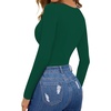 image:imageMANGOPOP Womens Cutout Front Long Sleeve Short Sleeve Bodysuit Round Neck Body Suits Sexy Going Out Fall TopsLong Sleeve Deep Green