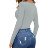 image:imageMANGOPOP Womens Cutout Front Long Sleeve Short Sleeve Bodysuit Round Neck Body Suits Sexy Going Out Fall TopsLong Sleeve Elephant Grey