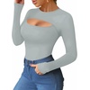 image:imageMANGOPOP Womens Cutout Front Long Sleeve Short Sleeve Bodysuit Round Neck Body Suits Sexy Going Out Fall TopsLong Sleeve Elephant Grey