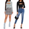 image:imageMANGOPOP Womens Cutout Front Long Sleeve Short Sleeve Bodysuit Round Neck Body Suits Sexy Going Out Fall TopsLong Sleeve Elephant Grey