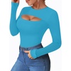 image:imageMANGOPOP Womens Cutout Front Long Sleeve Short Sleeve Bodysuit Round Neck Body Suits Sexy Going Out Fall TopsLong Sleeve Lake