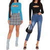 image:imageMANGOPOP Womens Cutout Front Long Sleeve Short Sleeve Bodysuit Round Neck Body Suits Sexy Going Out Fall TopsLong Sleeve Lake