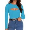 image:imageMANGOPOP Womens Cutout Front Long Sleeve Short Sleeve Bodysuit Round Neck Body Suits Sexy Going Out Fall TopsLong Sleeve Lake