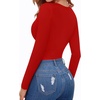 image:imageMANGOPOP Womens Cutout Front Long Sleeve Short Sleeve Bodysuit Round Neck Body Suits Sexy Going Out Fall TopsLong Sleeve Red