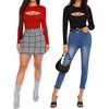 image:imageMANGOPOP Womens Cutout Front Long Sleeve Short Sleeve Bodysuit Round Neck Body Suits Sexy Going Out Fall TopsLong Sleeve Red