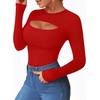 image:imageMANGOPOP Womens Cutout Front Long Sleeve Short Sleeve Bodysuit Round Neck Body Suits Sexy Going Out Fall TopsLong Sleeve Red