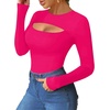 image:imageMANGOPOP Womens Cutout Front Long Sleeve Short Sleeve Bodysuit Round Neck Body Suits Sexy Going Out Fall TopsLong Sleeve Rose Pink