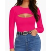 image:imageMANGOPOP Womens Cutout Front Long Sleeve Short Sleeve Bodysuit Round Neck Body Suits Sexy Going Out Fall TopsLong Sleeve Rose Pink