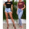 image:imageMANGOPOP Womens Cutout Front Long Sleeve Short Sleeve Bodysuit Round Neck Body Suits Sexy Going Out Fall TopsShort Sleeve Burgundy