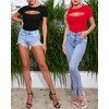 image:imageMANGOPOP Womens Cutout Front Long Sleeve Short Sleeve Bodysuit Round Neck Body Suits Sexy Going Out Fall TopsShort Sleeve Red