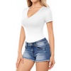 image:imageMANGOPOP Womens Deep V Neck Short Sleeve Slim Fit T Shirt Tops TeeA02white