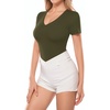 image:imageMANGOPOP Womens Deep V Neck Short Sleeve Slim Fit T Shirt Tops TeeArmy Green