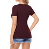 image:imageMANGOPOP Womens Deep V Neck Short Sleeve Slim Fit T Shirt Tops TeeBurgundy