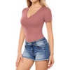 image:imageMANGOPOP Womens Deep V Neck Short Sleeve Slim Fit T Shirt Tops TeeMarsala