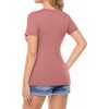 image:imageMANGOPOP Womens Deep V Neck Short Sleeve Slim Fit T Shirt Tops TeeMarsala