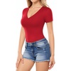 image:imageMANGOPOP Womens Deep V Neck Short Sleeve Slim Fit T Shirt Tops TeeRed