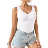 image:imageMANGOPOP Womens Deep V Neck Tank Top Bodysuit Sexy Thong Double Lined Body Suit Sleeveless Backless Plunge Going Out Tops02 White