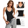image:imageMANGOPOP Womens Deep V Neck Tank Top Bodysuit Sexy Thong Double Lined Body Suit Sleeveless Backless Plunge Going Out Tops03 Contrast Black