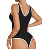 image:imageMANGOPOP Womens Deep V Neck Tank Top Bodysuit Sexy Thong Double Lined Body Suit Sleeveless Backless Plunge Going Out Tops03 Contrast Black