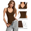 image:imageMANGOPOP Womens Deep V Neck Tank Top Bodysuit Sexy Thong Double Lined Body Suit Sleeveless Backless Plunge Going Out Tops04 Coffee