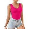 image:imageMANGOPOP Womens Deep V Neck Tank Top Bodysuit Sexy Thong Double Lined Body Suit Sleeveless Backless Plunge Going Out Tops05 Barbie Pink