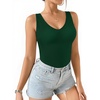 image:imageMANGOPOP Womens Deep V Neck Tank Top Bodysuit Sexy Thong Double Lined Body Suit Sleeveless Backless Plunge Going Out Tops06 Deep Green