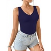 image:imageMANGOPOP Womens Deep V Neck Tank Top Bodysuit Sexy Thong Double Lined Body Suit Sleeveless Backless Plunge Going Out Tops07 Deep Blue