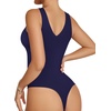 image:imageMANGOPOP Womens Deep V Neck Tank Top Bodysuit Sexy Thong Double Lined Body Suit Sleeveless Backless Plunge Going Out Tops07 Deep Blue