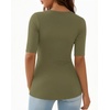 image:imageMANGOPOP Womens Half Sleeve Scoop Neck Top Mid Elbow 34 Sleeve T Shirts Going Out Casual Trendy 2026Army Green