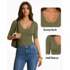 image:imageMANGOPOP Womens Half Sleeve Scoop Neck Top Mid Elbow 34 Sleeve T Shirts Going Out Casual Trendy 2026Army Green