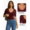image:imageMANGOPOP Womens Half Sleeve Scoop Neck Top Mid Elbow 34 Sleeve T Shirts Going Out Casual Trendy 2026Burgundy