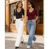 image:imageMANGOPOP Womens Half Sleeve Scoop Neck Top Mid Elbow 34 Sleeve T Shirts Going Out Casual Trendy 2026Burgundy