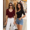 image:imageMANGOPOP Womens Half Sleeve Scoop Neck Top Mid Elbow 34 Sleeve T Shirts Going Out Casual Trendy 2026Burgundy