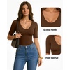 image:imageMANGOPOP Womens Half Sleeve Scoop Neck Top Mid Elbow 34 Sleeve T Shirts Going Out Casual Trendy 2026Coffee