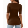 image:imageMANGOPOP Womens Half Sleeve Scoop Neck Top Mid Elbow 34 Sleeve T Shirts Going Out Casual Trendy 2026Coffee