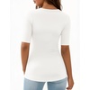 image:imageMANGOPOP Womens Half Sleeve Scoop Neck Top Mid Elbow 34 Sleeve T Shirts Going Out Casual Trendy 2026Creamy White