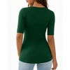 image:imageMANGOPOP Womens Half Sleeve Scoop Neck Top Mid Elbow 34 Sleeve T Shirts Going Out Casual Trendy 2026Deep Green