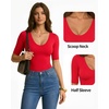 image:imageMANGOPOP Womens Half Sleeve Scoop Neck Top Mid Elbow 34 Sleeve T Shirts Going Out Casual Trendy 2026Red