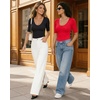 image:imageMANGOPOP Womens Half Sleeve Scoop Neck Top Mid Elbow 34 Sleeve T Shirts Going Out Casual Trendy 2026Red