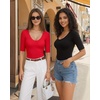 image:imageMANGOPOP Womens Half Sleeve Scoop Neck Top Mid Elbow 34 Sleeve T Shirts Going Out Casual Trendy 2026Red
