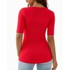image:imageMANGOPOP Womens Half Sleeve Scoop Neck Top Mid Elbow 34 Sleeve T Shirts Going Out Casual Trendy 2026Red