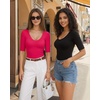 image:imageMANGOPOP Womens Half Sleeve Scoop Neck Top Mid Elbow 34 Sleeve T Shirts Going Out Casual Trendy 2026Rose Pink