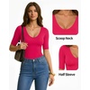 image:imageMANGOPOP Womens Half Sleeve Scoop Neck Top Mid Elbow 34 Sleeve T Shirts Going Out Casual Trendy 2026Rose Pink
