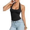 image:imageMANGOPOP Womens Halter Scoop Neck Bodysuit Sexy Backless Double Lined Sleeveless Thong Body Suits Fitted Going Out Top 202601 Black
